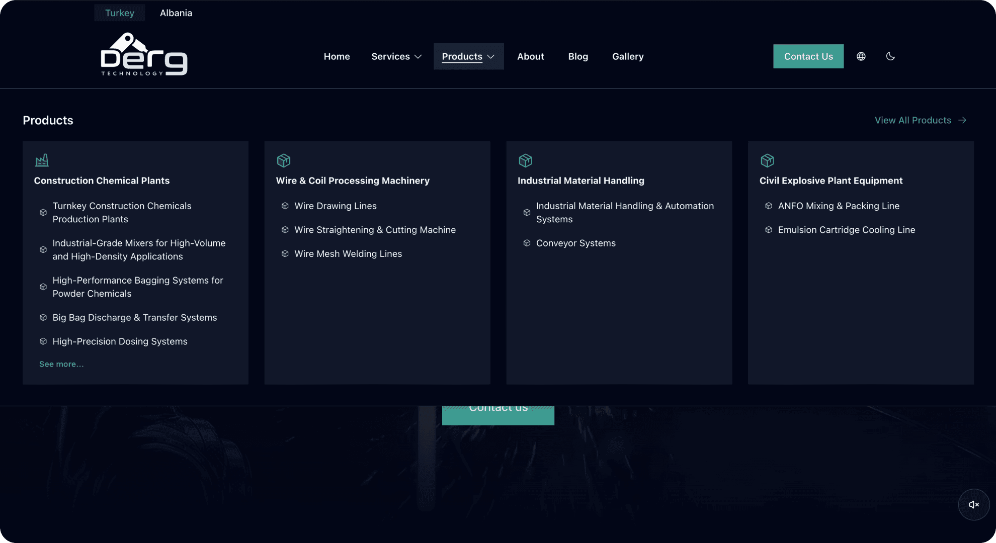 Products navigation menu