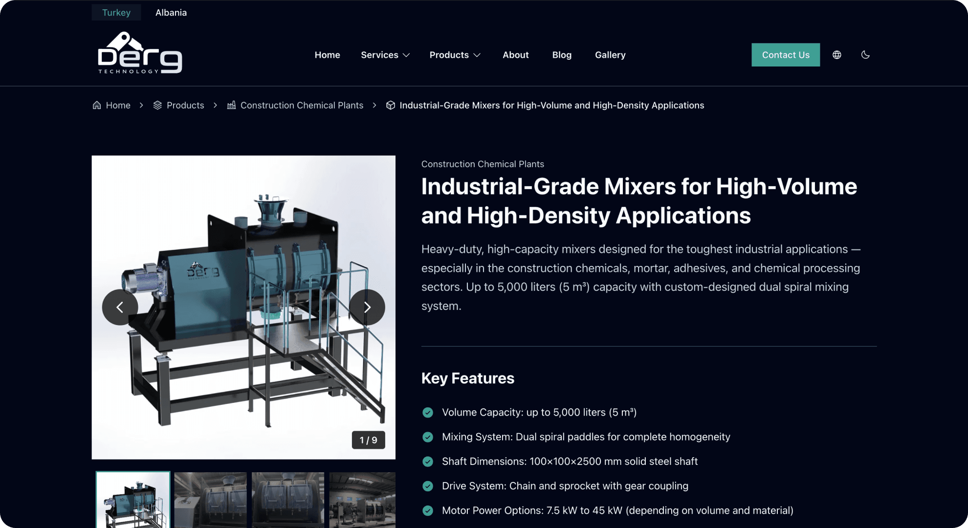 Product detail page with technical specifications