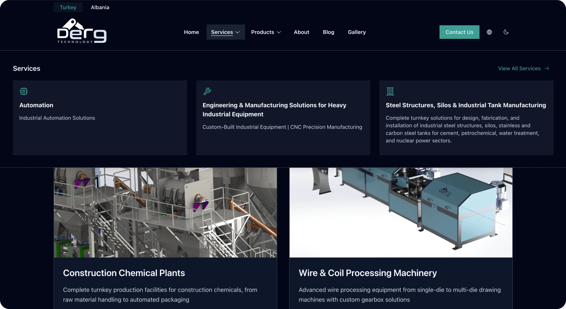 Services navigation menu