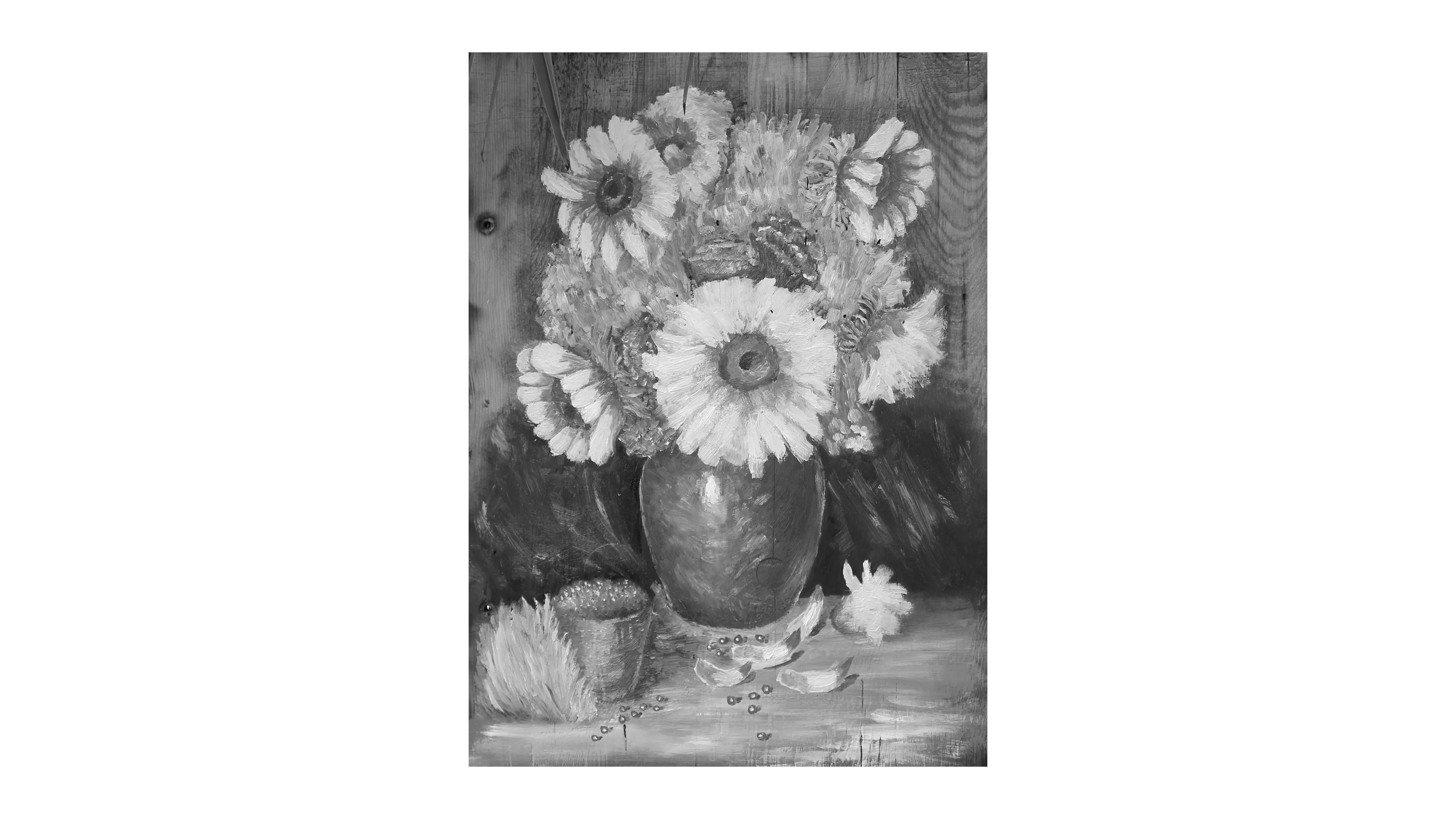 A flower pot painting that captured a quiet moment of everyday beauty.