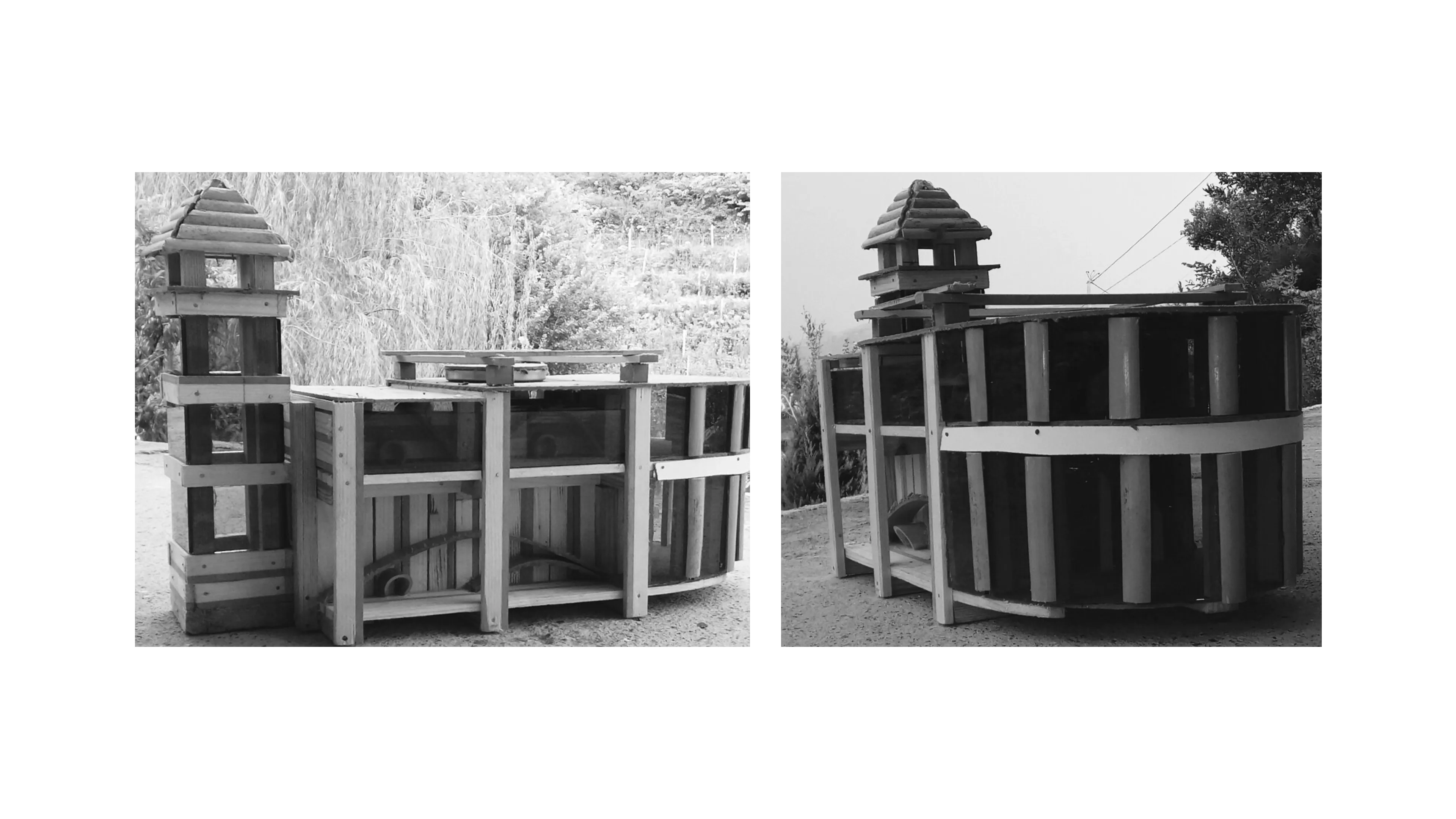 Shopping mall concept built entirely from wood: exploring architectural forms at miniature scale.