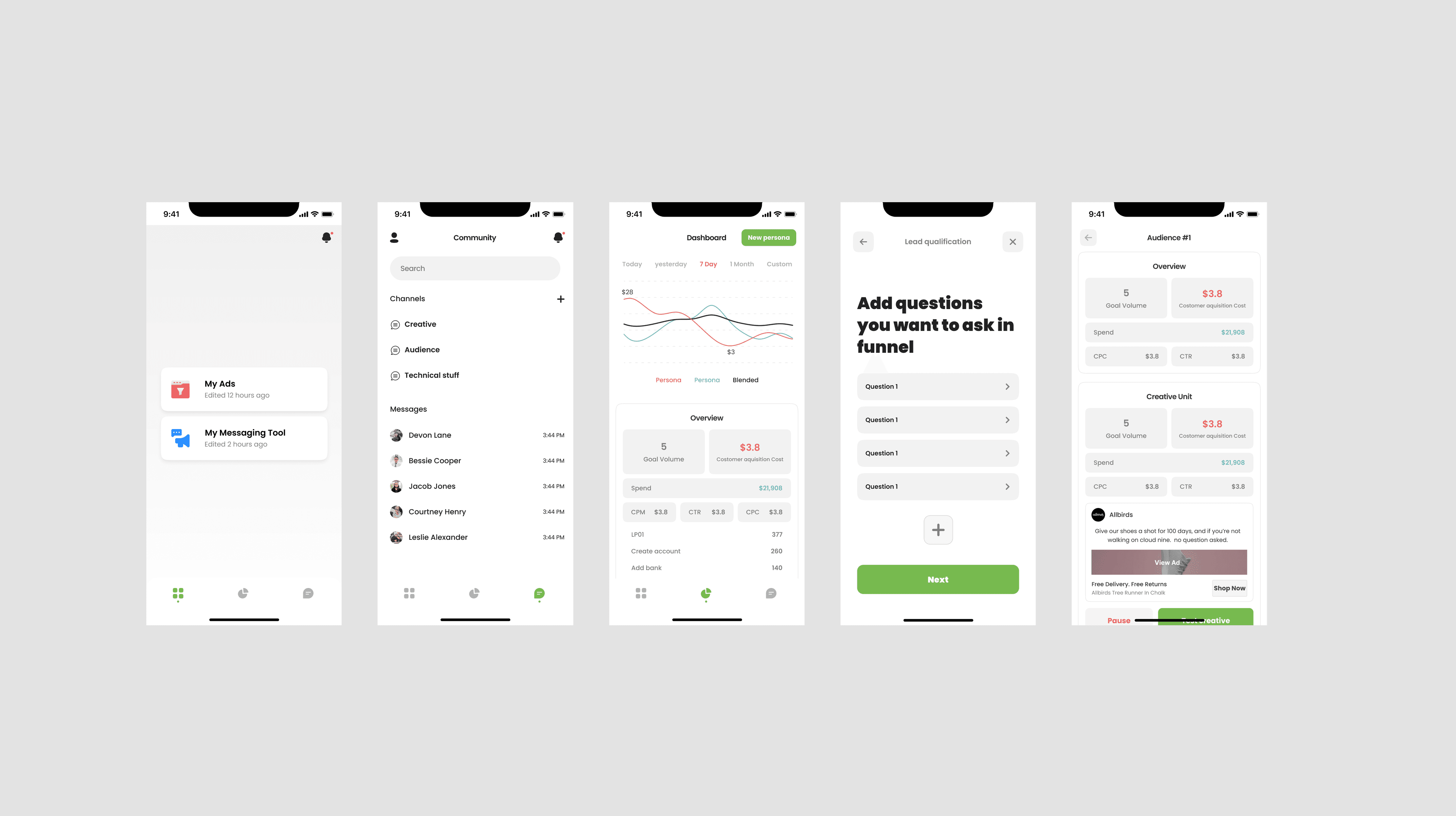 Original design screens showing disconnected features
