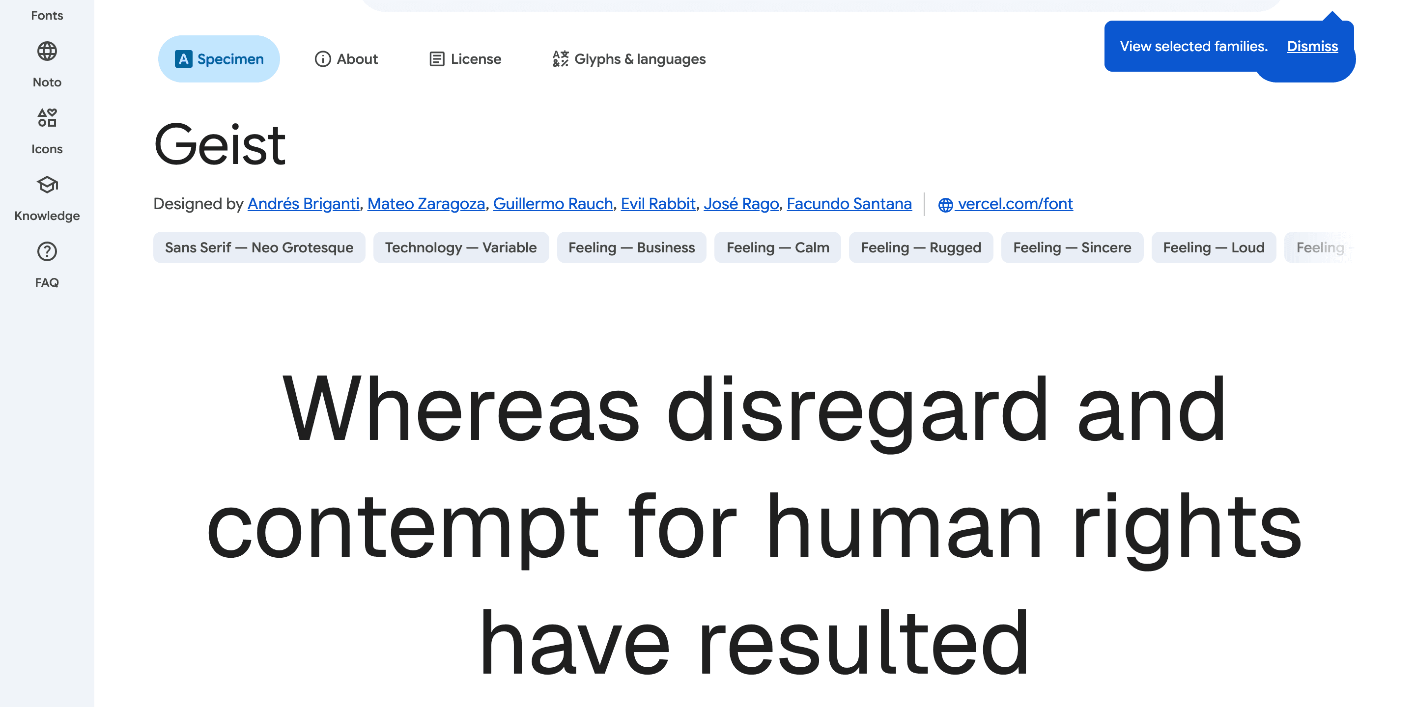 Geist specimen on Google Fonts