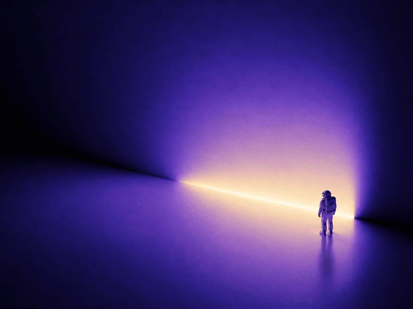 Astronaut walking towards a beam of light, used behind the closing CTA