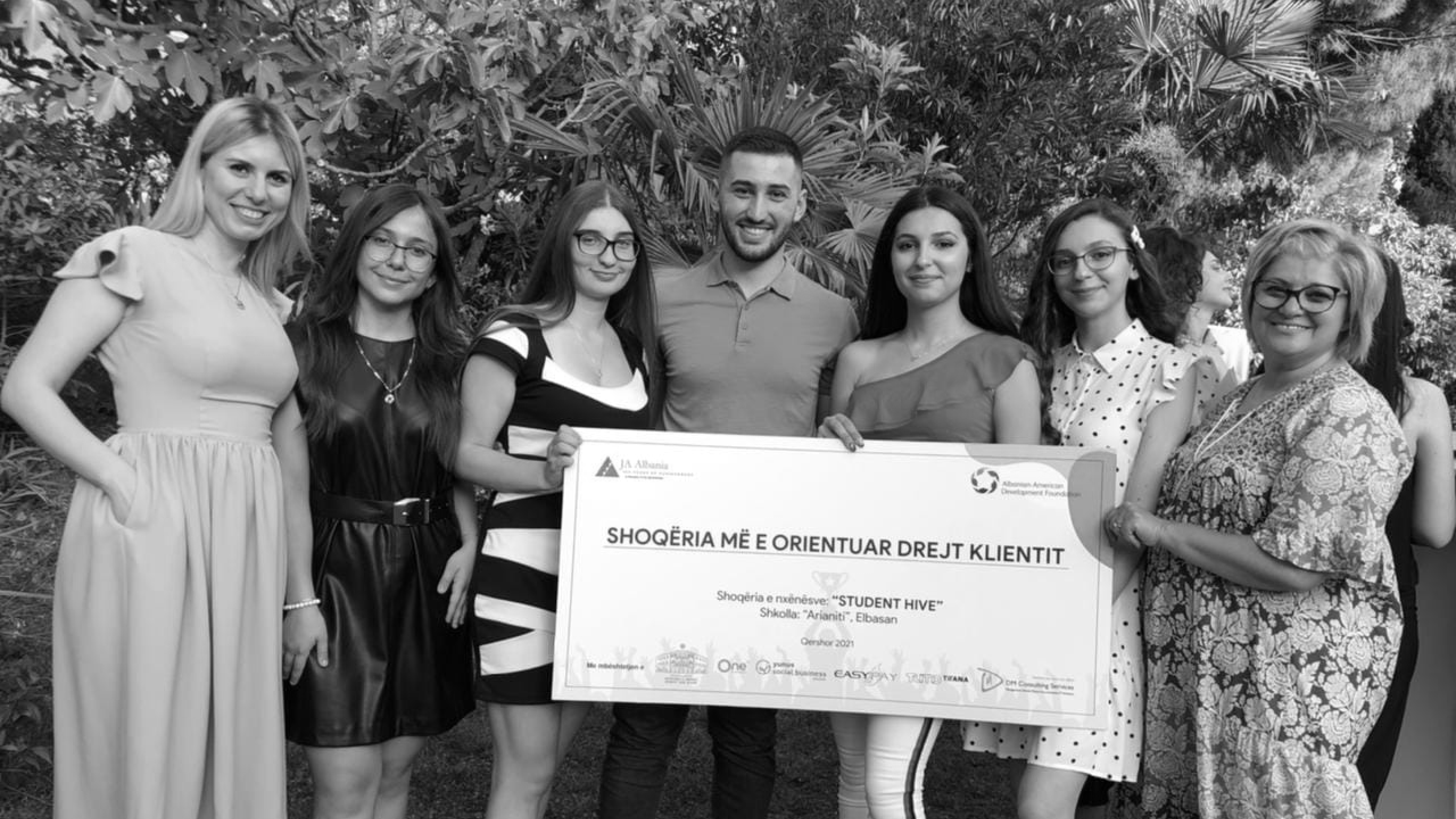 With the team I mentored, celebrating their win at the Junior Achievement Albania competition.