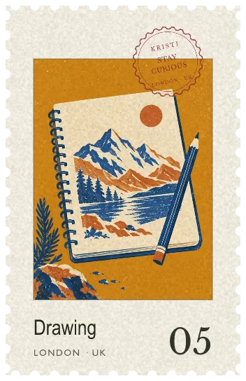 Drawing retro postage stamp