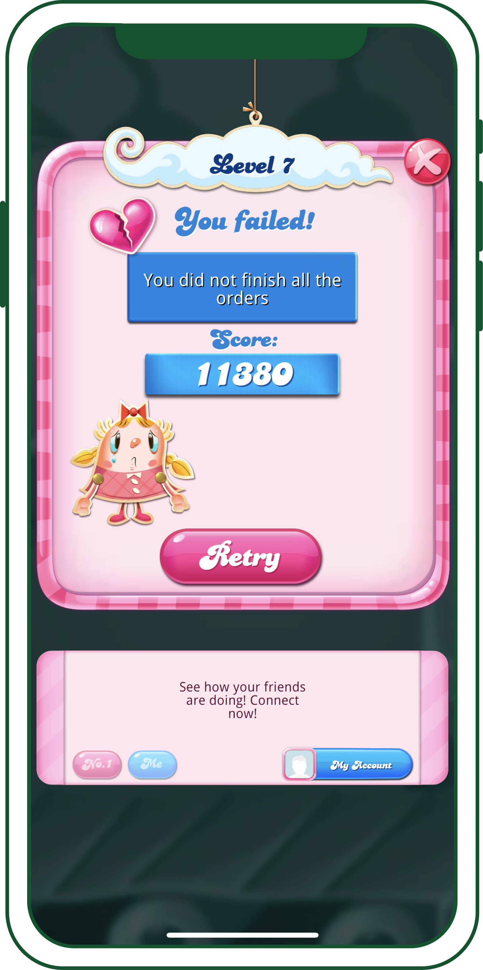 Game over screen with retry option demonstrating safe failure